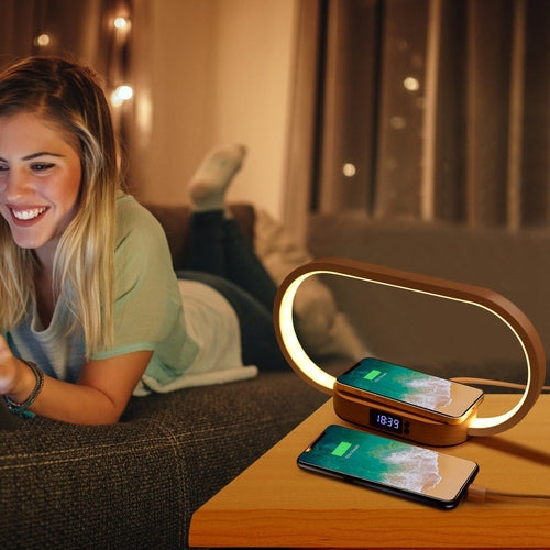 1 Set Bedside Table Lamp Touch Control Lamp With Clock Wireless