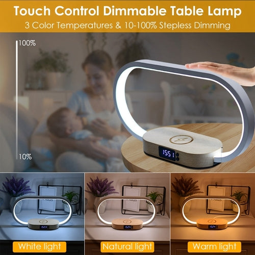 1 Set Bedside Table Lamp Touch Control Lamp With Clock Wireless