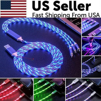 3 In 1 LED Fast Charging Cable Adapter For  Micro USB Type C Charger